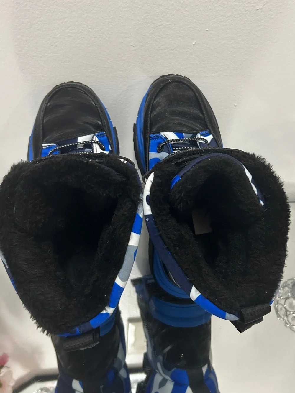 Kids Snow Boots EU 35 Blue Camo Faux Fur Winter Boots Like New